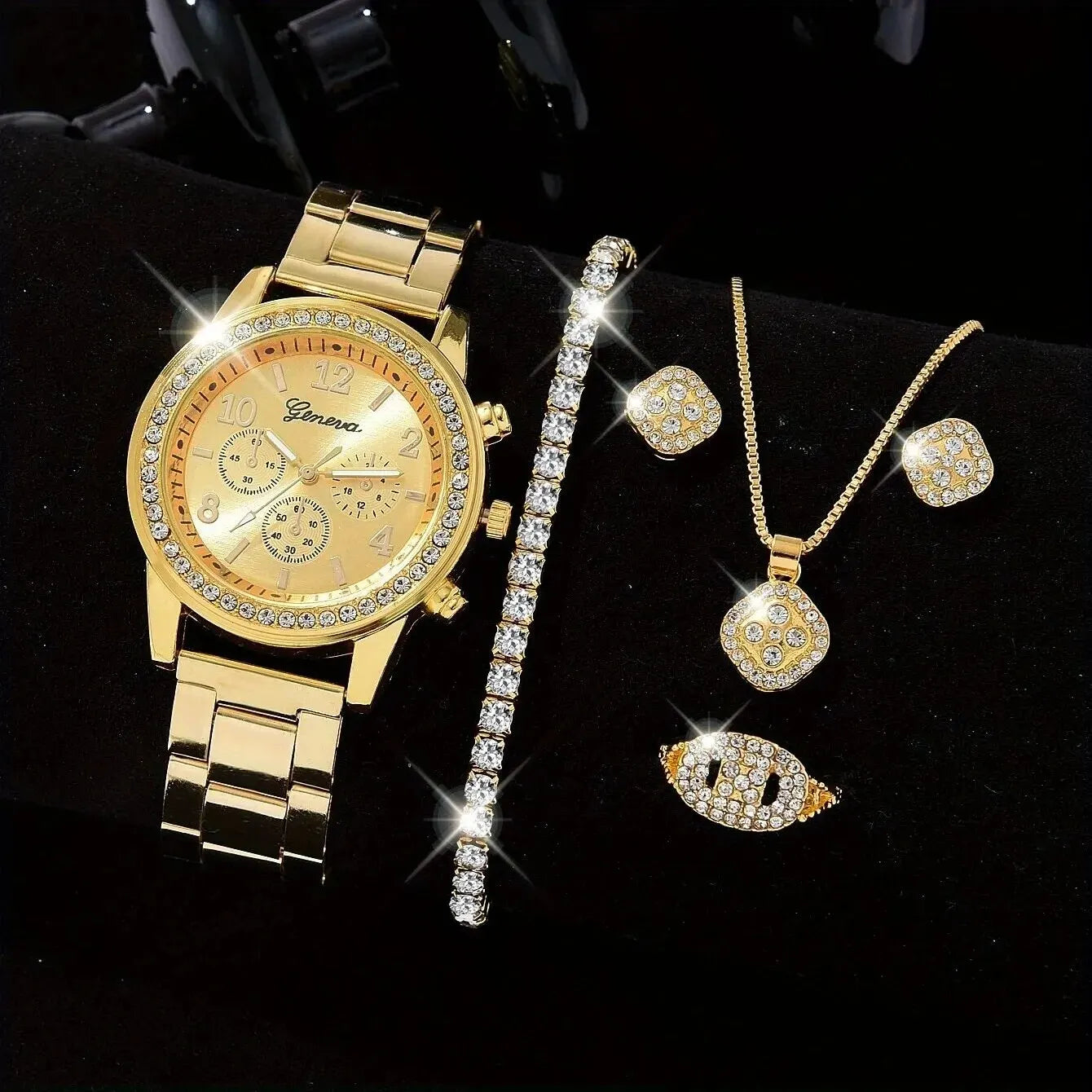 5 PCS Set Gold Watch Women