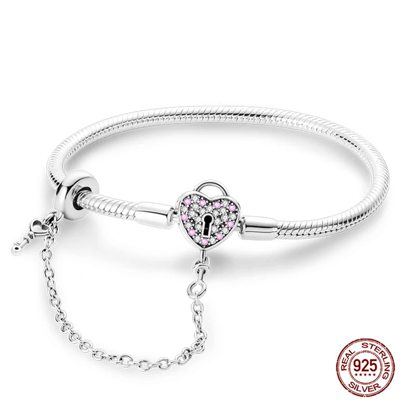 Bracelet Silver 925 Original 17-20CM Star Moon Sun Four Leaf Clover Green Zircon Bracelets