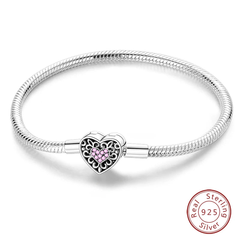 Bracelet Silver 925 Original 17-20CM Star Moon Sun Four Leaf Clover Green Zircon Bracelets