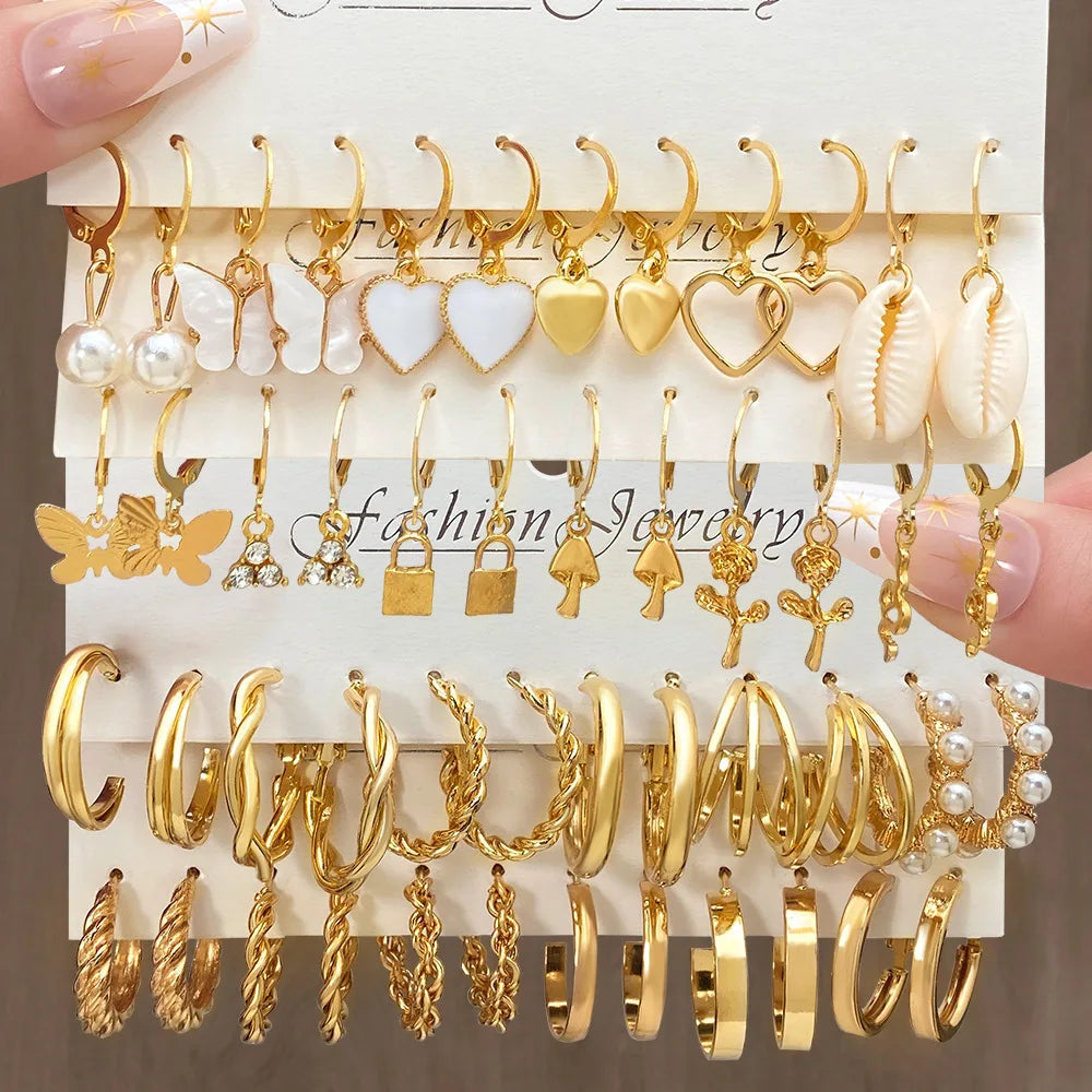 24 Pcs European and American Boho Big Circle Hoop Earring Set
