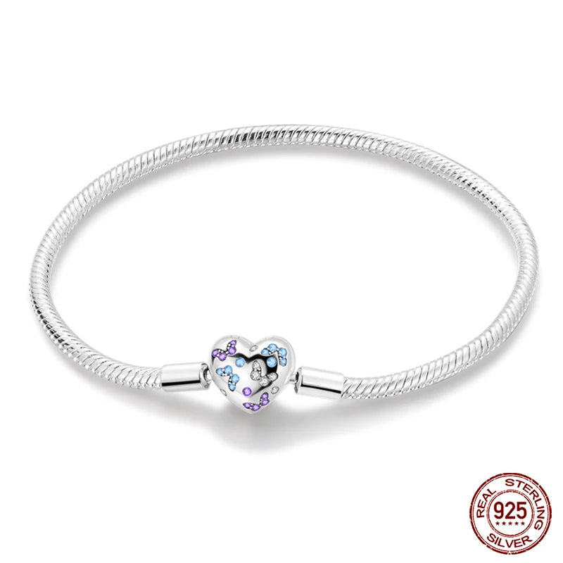 Bracelet Silver 925 Original 17-20CM Star Moon Sun Four Leaf Clover Green Zircon Bracelets