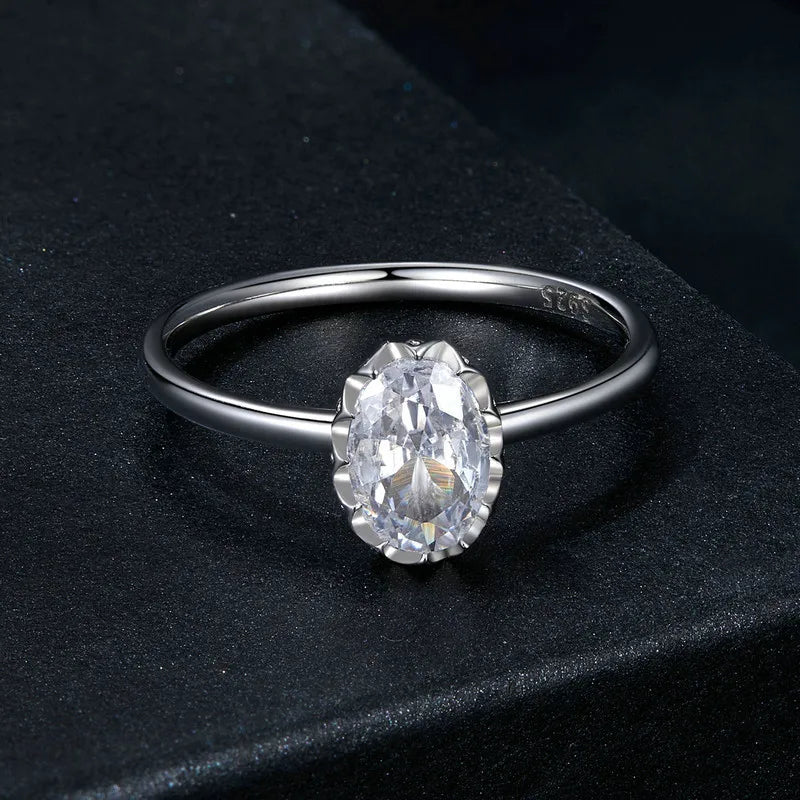 1CT Moissanit Ring Retro Carvings Oval Solitaire Band Ring Round Cut