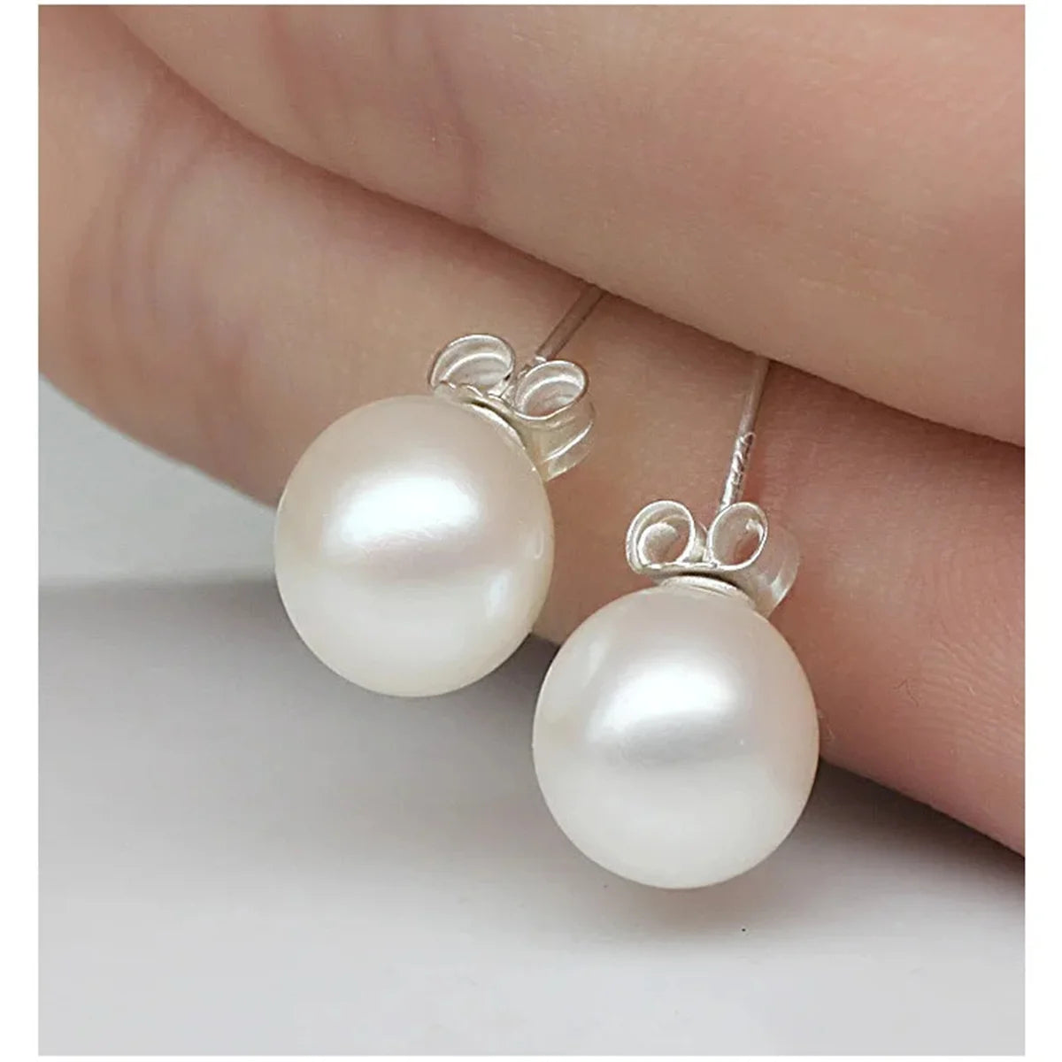 925 Sterling Silver 6mm/8mm/10mm Freshwater Cultured Pearl Button Ball