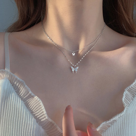 Double Layered Butterfly Necklace for Women with High-end Design