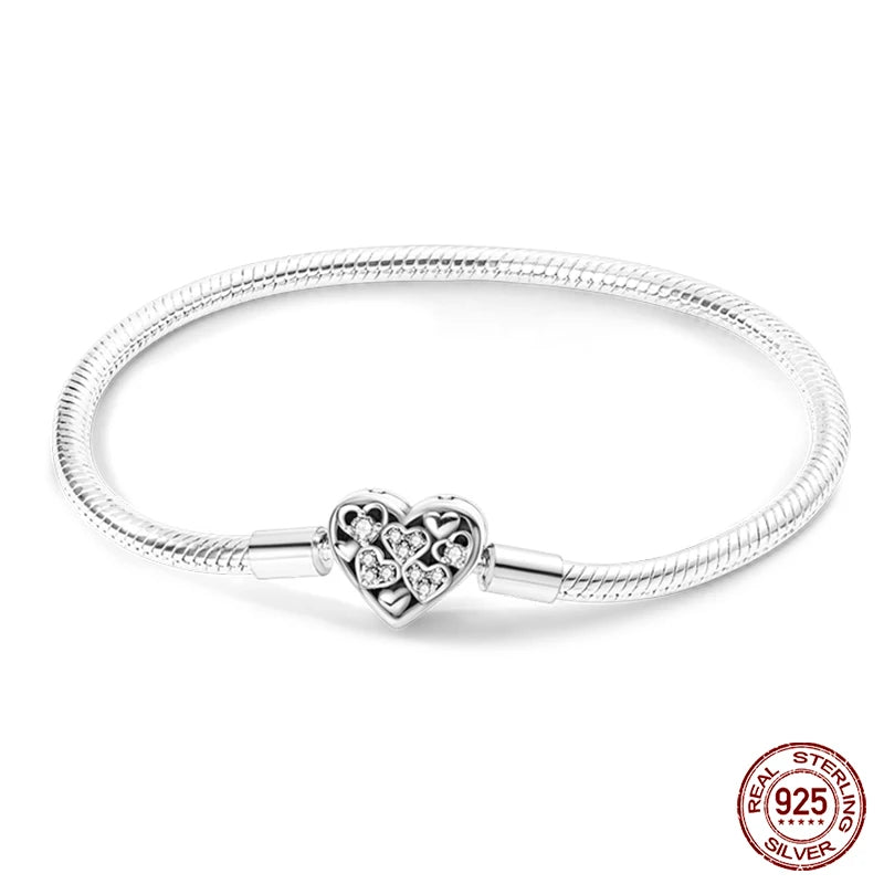 Bracelet Silver 925 Original 17-20CM Star Moon Sun Four Leaf Clover Green Zircon Bracelets