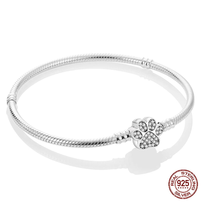 Bracelet Silver 925 Original 17-20CM Star Moon Sun Four Leaf Clover Green Zircon Bracelets