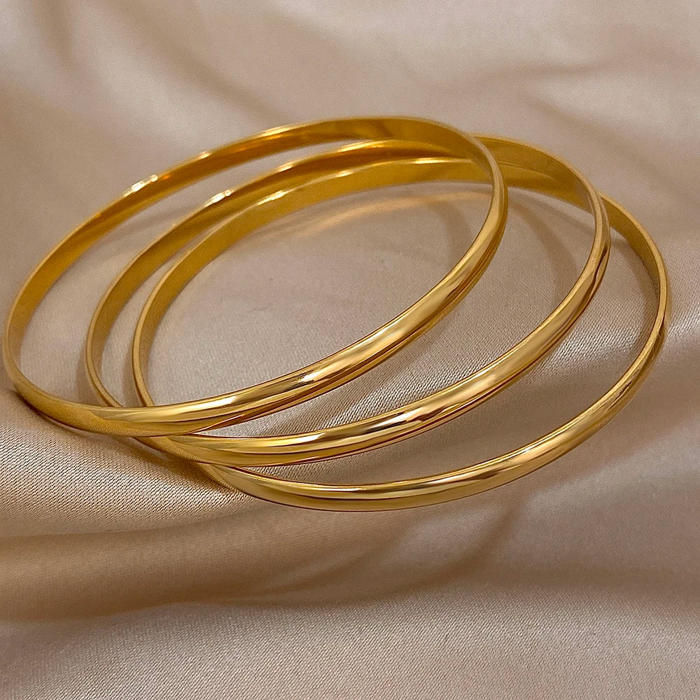3pcs Glossy 18K Gold Plated Stainless Steel Bangle Bracelet for Women