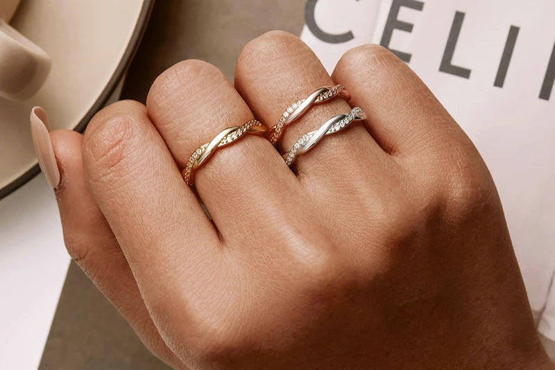 925 Sterling Silver Simple Twisted Ring 14K Gold