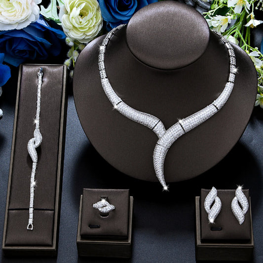Fashionable 4-piece bridal wedding jewelry set