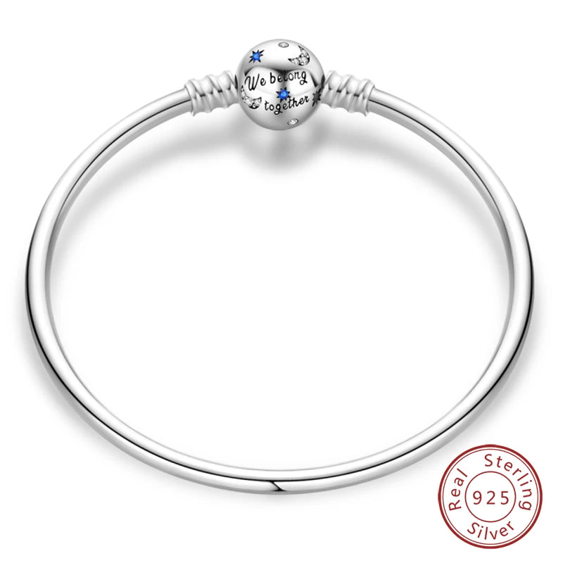 Bracelet Silver 925 Original 17-20CM Star Moon Sun Four Leaf Clover Green Zircon Bracelets