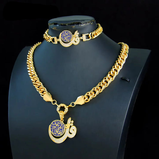 Luxury Dubai Gold Color Necklace Bracelet 21k Gold Plated