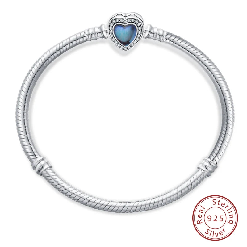 Bracelet Silver 925 Original 17-20CM Star Moon Sun Four Leaf Clover Green Zircon Bracelets