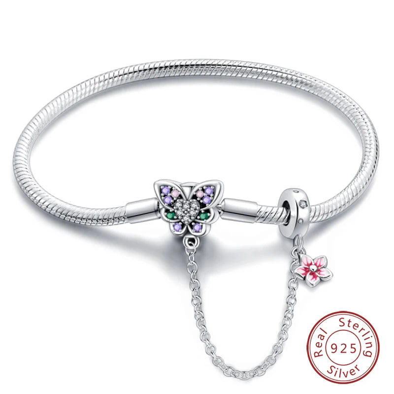 Bracelet Silver 925 Original 17-20CM Star Moon Sun Four Leaf Clover Green Zircon Bracelets