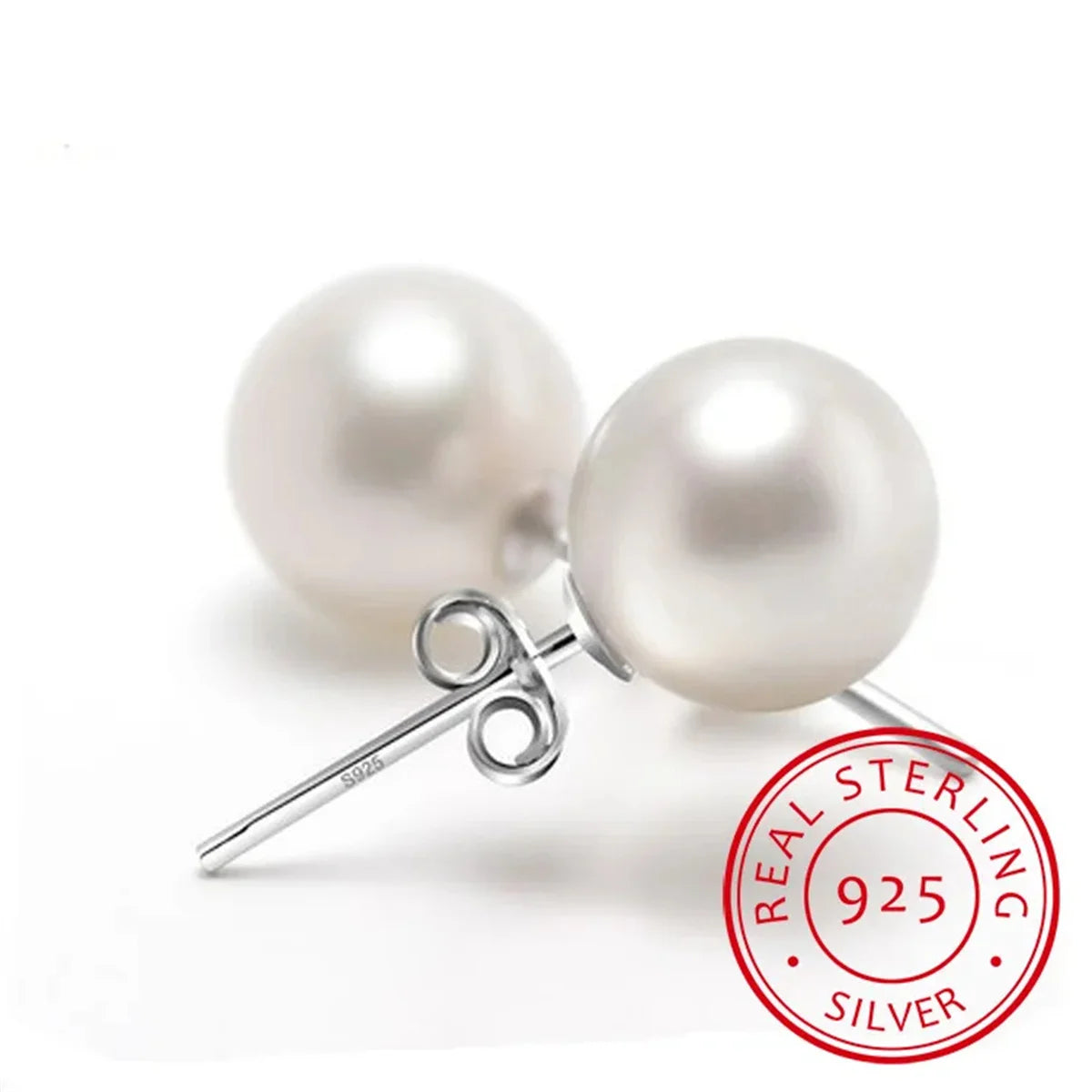925 Sterling Silver 6mm/8mm/10mm Freshwater Cultured Pearl Button Ball