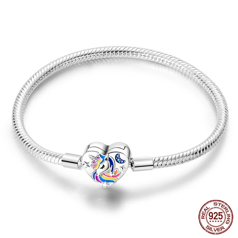 Bracelet Silver 925 Original 17-20CM Star Moon Sun Four Leaf Clover Green Zircon Bracelets