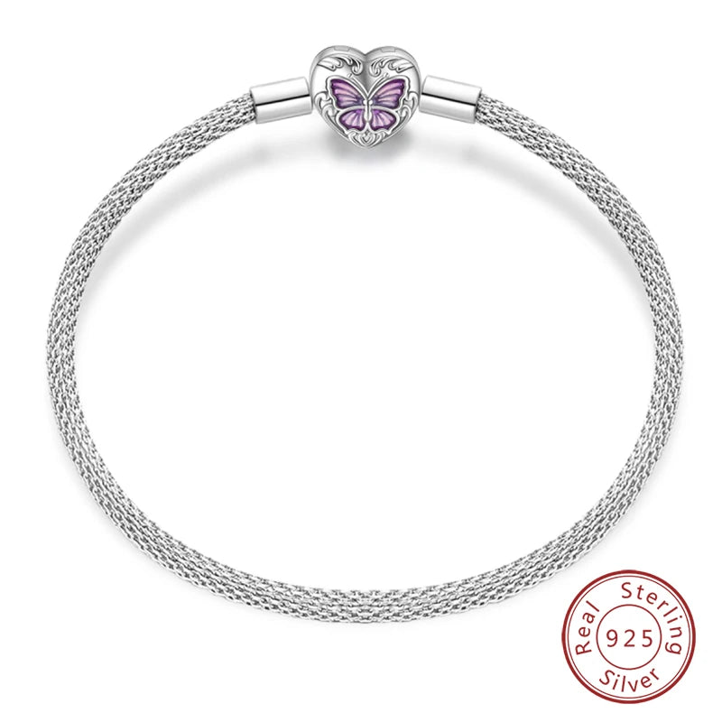 Bracelet Silver 925 Original 17-20CM Star Moon Sun Four Leaf Clover Green Zircon Bracelets