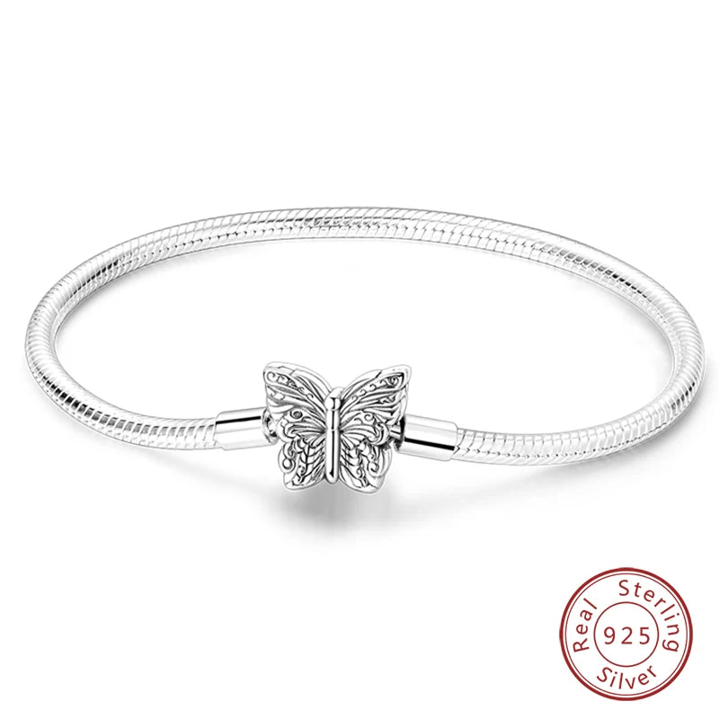 Bracelet Silver 925 Original 17-20CM Star Moon Sun Four Leaf Clover Green Zircon Bracelets