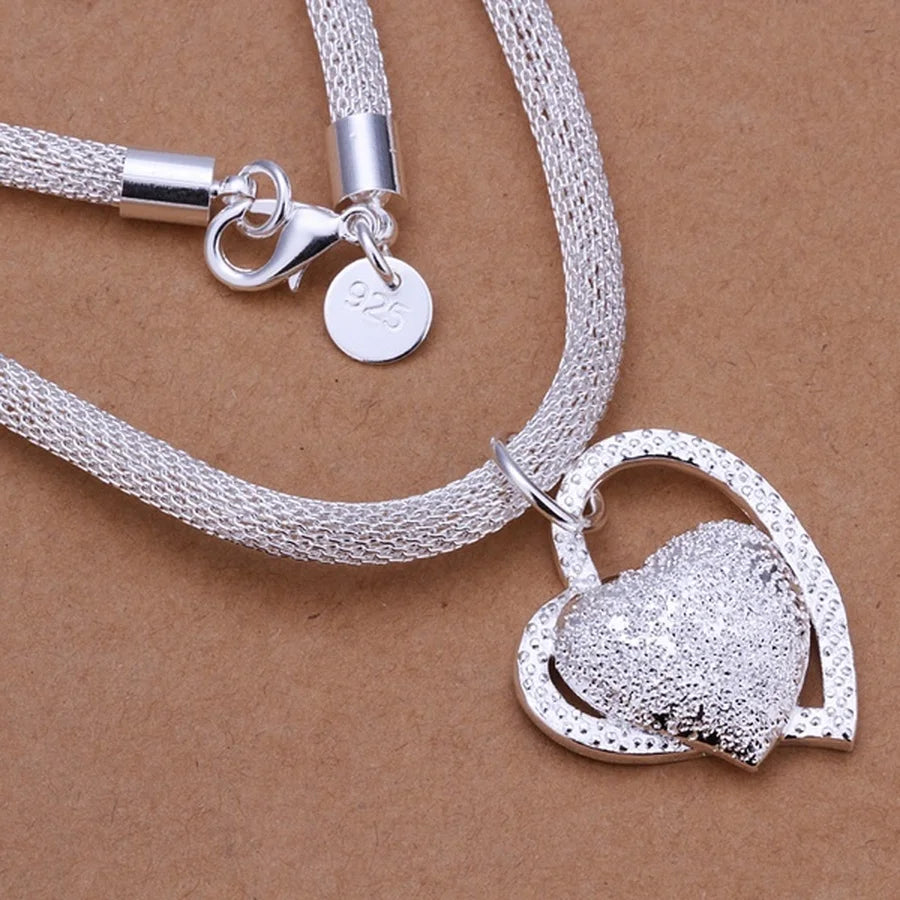 925 Sterling Silver Necklace Gorgeous Charm Fashion  Heart Wedding Lady Love