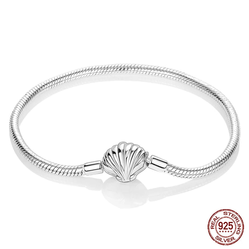 Bracelet Silver 925 Original 17-20CM Star Moon Sun Four Leaf Clover Green Zircon Bracelets