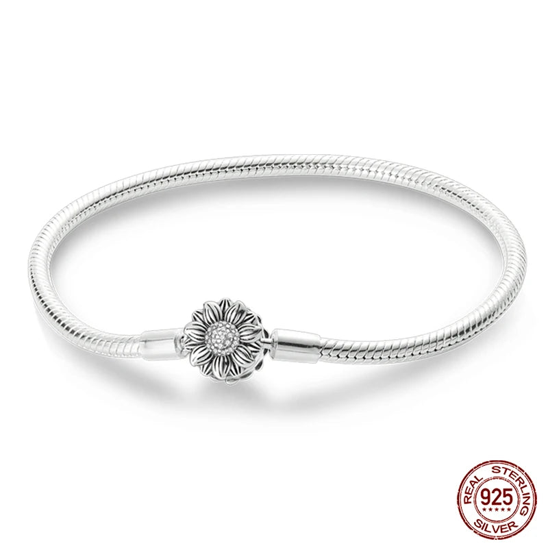 Bracelet Silver 925 Original 17-20CM Star Moon Sun Four Leaf Clover Green Zircon Bracelets