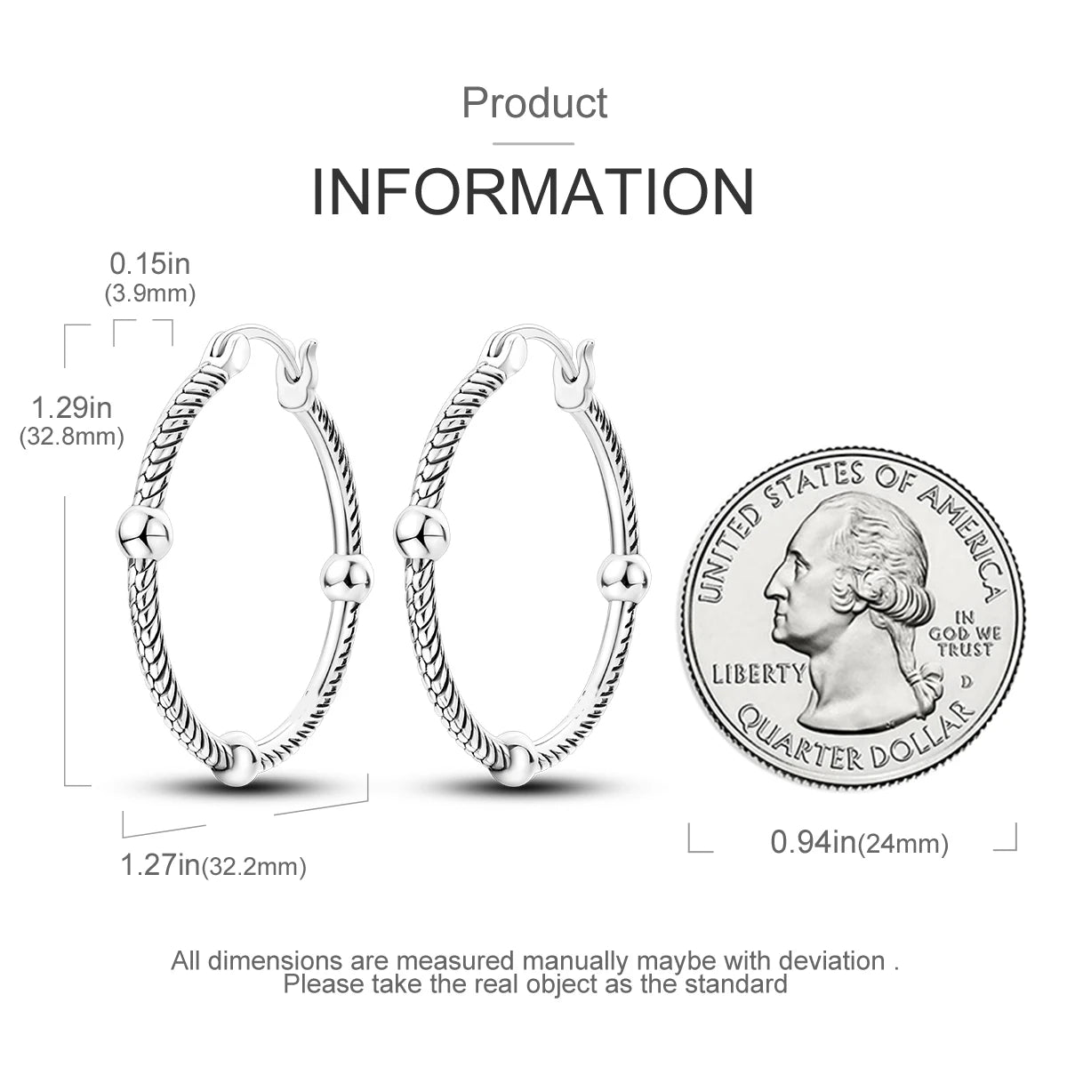 925 Silver Hoop Earrings  For Woman