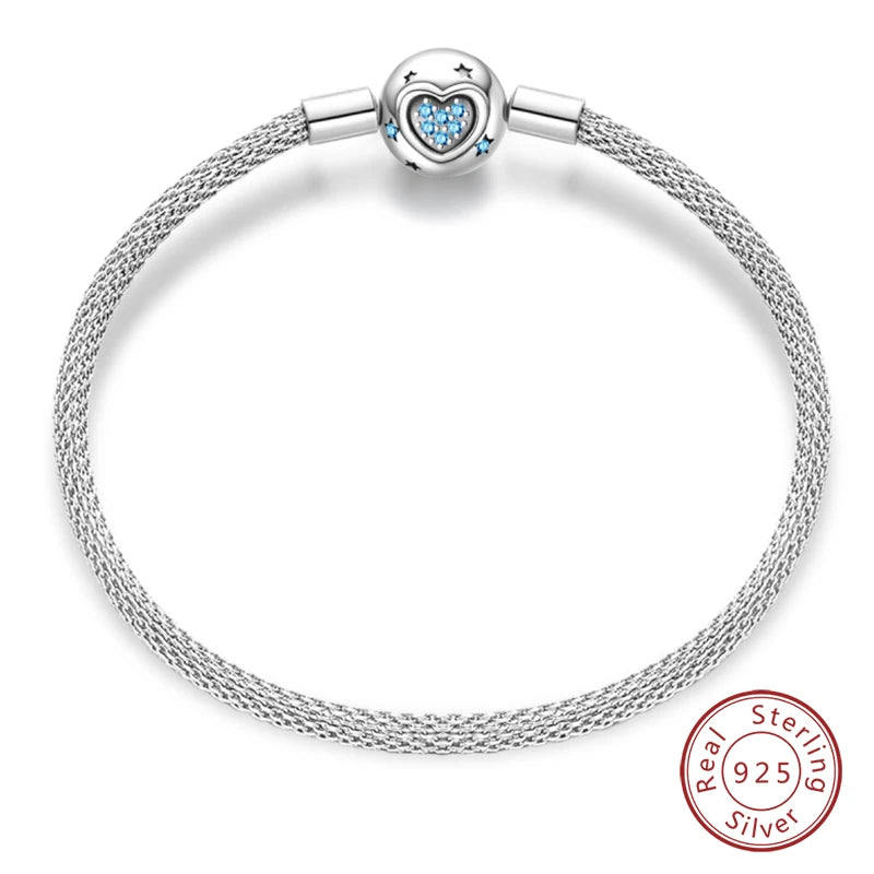 Bracelet Silver 925 Original 17-20CM Star Moon Sun Four Leaf Clover Green Zircon Bracelets