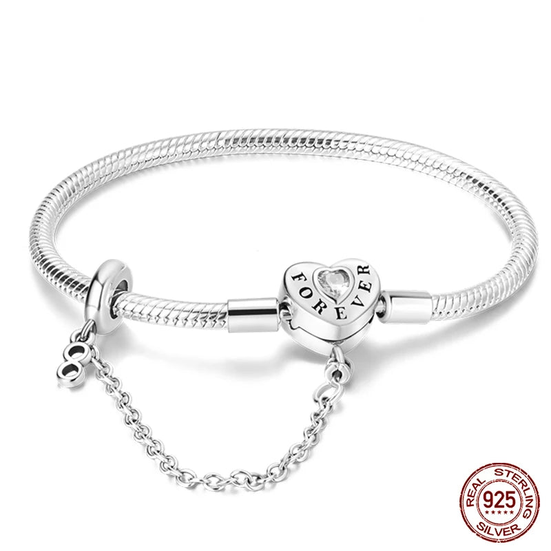 Bracelet Silver 925 Original 17-20CM Star Moon Sun Four Leaf Clover Green Zircon Bracelets