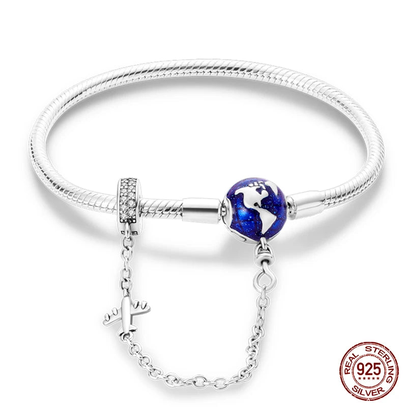 Bracelet Silver 925 Original 17-20CM Star Moon Sun Four Leaf Clover Green Zircon Bracelets