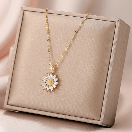 Gold Plated Sunflower Necklace for Women