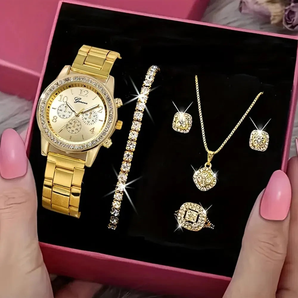 5 PCS Set Gold Watch Women