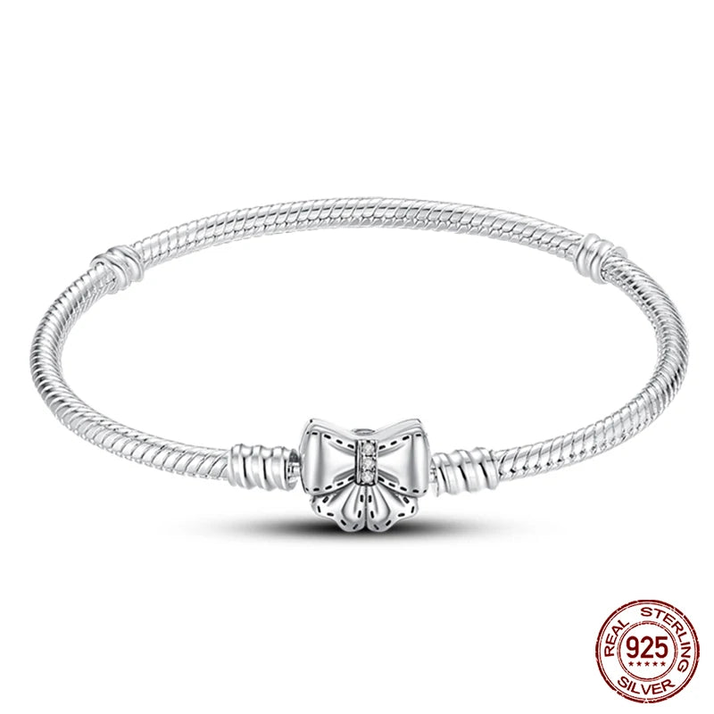 Bracelet Silver 925 Original 17-20CM Star Moon Sun Four Leaf Clover Green Zircon Bracelets