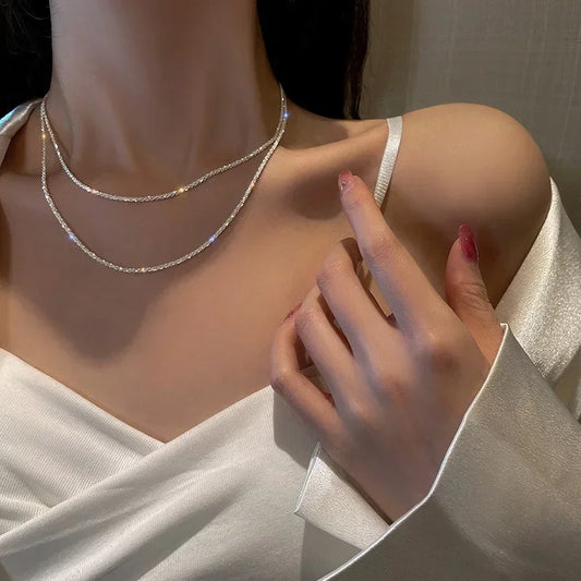 Popular Sparkling Necklace for Women Silver Colour Clavicle Chain