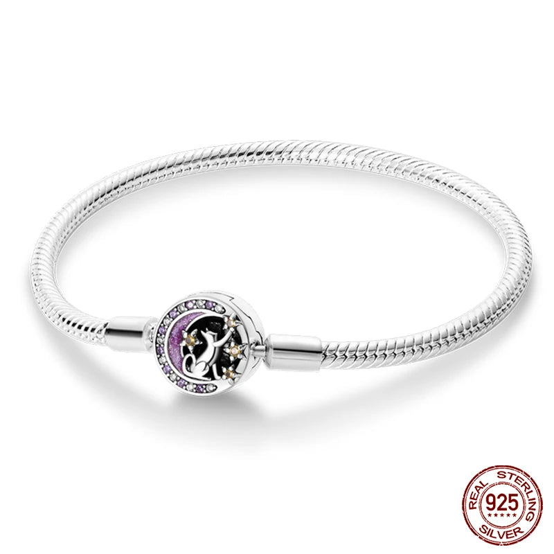 Bracelet Silver 925 Original 17-20CM Star Moon Sun Four Leaf Clover Green Zircon Bracelets
