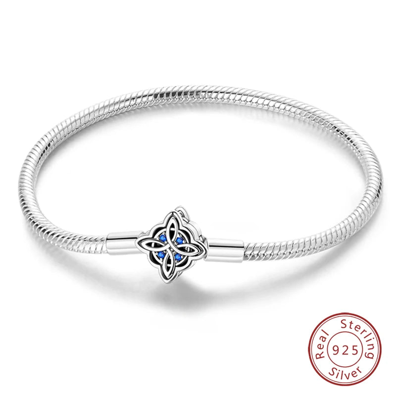 Bracelet Silver 925 Original 17-20CM Star Moon Sun Four Leaf Clover Green Zircon Bracelets