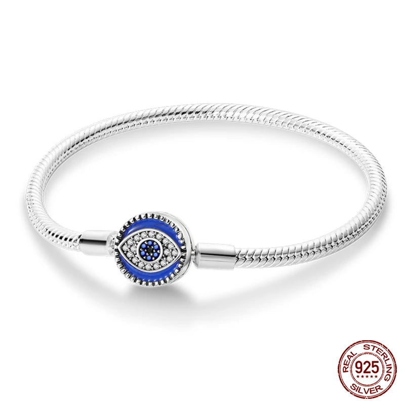Bracelet Silver 925 Original 17-20CM Star Moon Sun Four Leaf Clover Green Zircon Bracelets