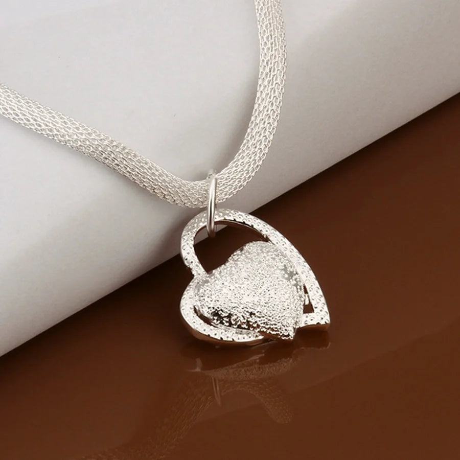925 Sterling Silver Necklace Gorgeous Charm Fashion  Heart Wedding Lady Love